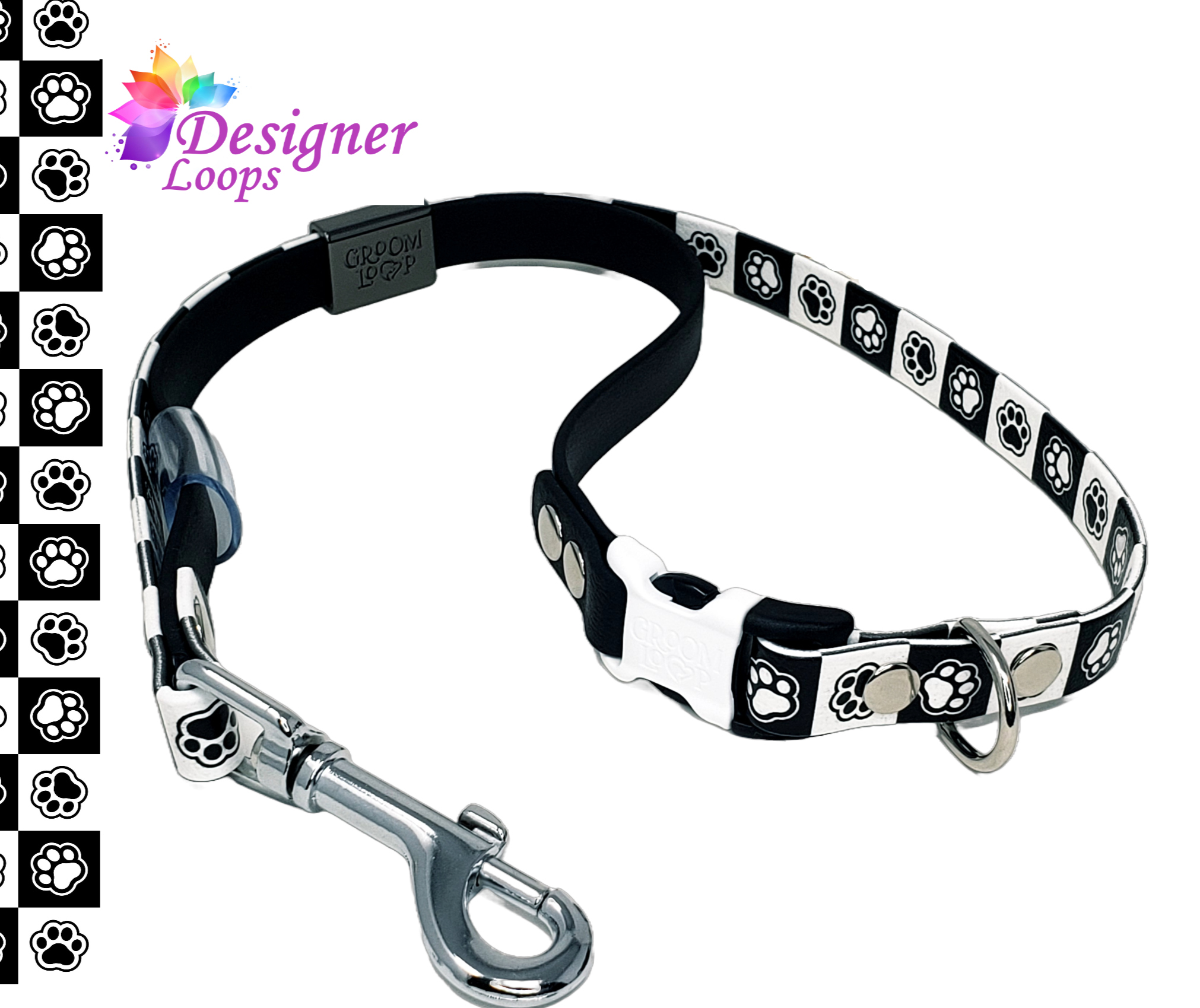 White & Black Paws BioThane® Grooming Loop